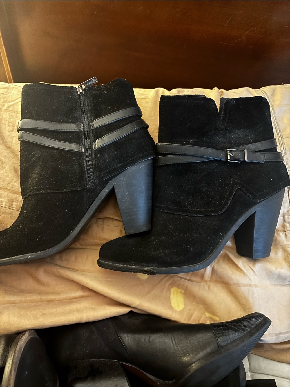 Black Suede Ankle Booties with Buckle Detail - Women Jessica Simpson